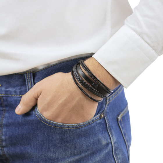 Bransoletka męska STAL SZLACHETNA 316L SKÓRA