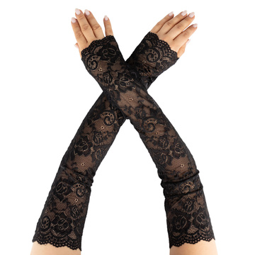 RĘKAWICZKI KORONKOWE Alessio AŻUROWE DŁUGIE VINTAGE Czarne