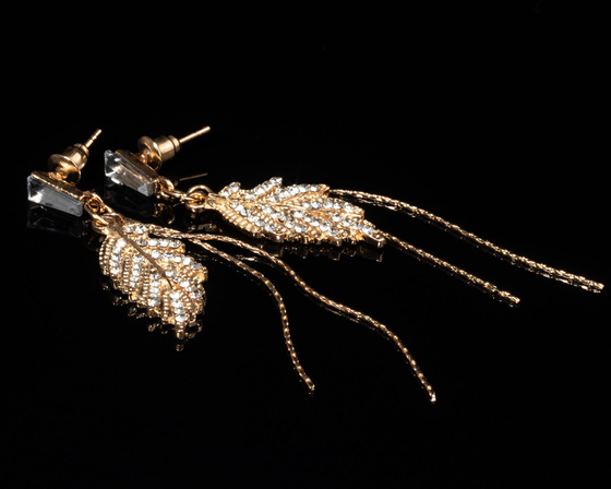 KOLCZYKI LISTKI eleganckie CYRKONIE długie WISZĄCE Boho