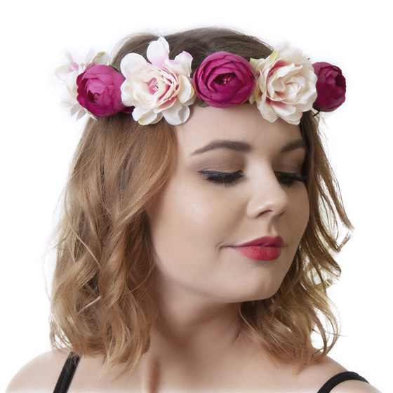 WIANEK NA GŁOWĘ piwonie KWIATY fuksja ŚLUBNY