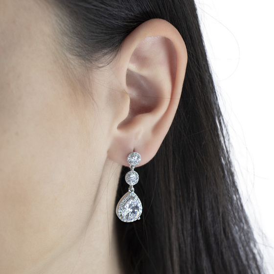 Kolczyki damskie ŚLUBNE srebrne długie CYRKONIE