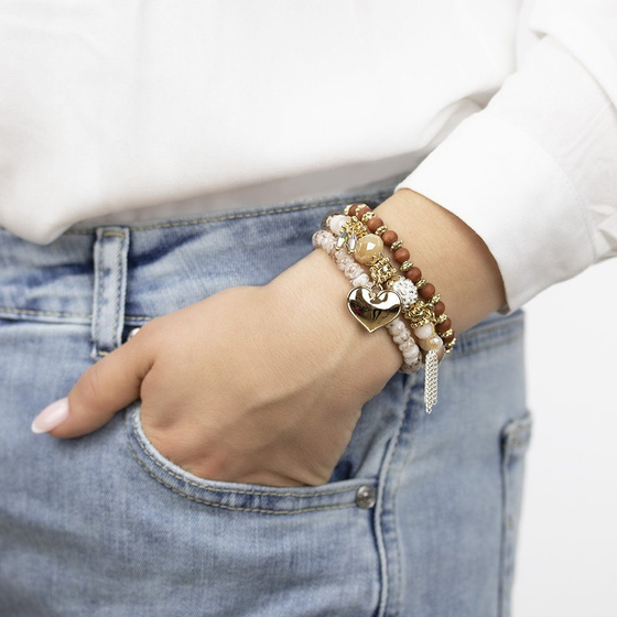 ZESTAW BRANSOLETEK koraliki chwost SERCE beżowa