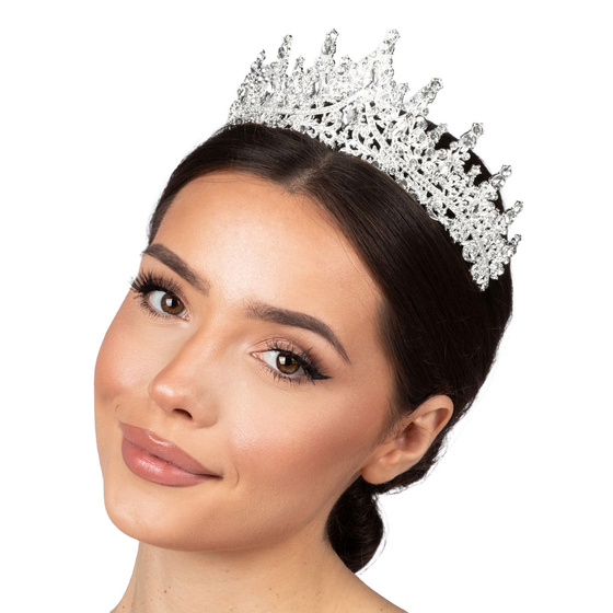 DIADEM Korona Tiara MISS GLOW ŚLUBNY srebrny cyrkonie KRYSZTAŁY