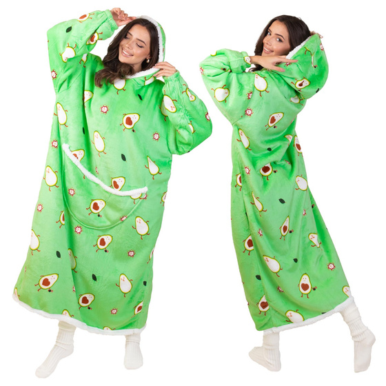 KOCOBLUZA KOC BLUZA CIEPŁA 2w1 GRUBA XXL FUTRZAK POLAR z kapturem OVERSIZE