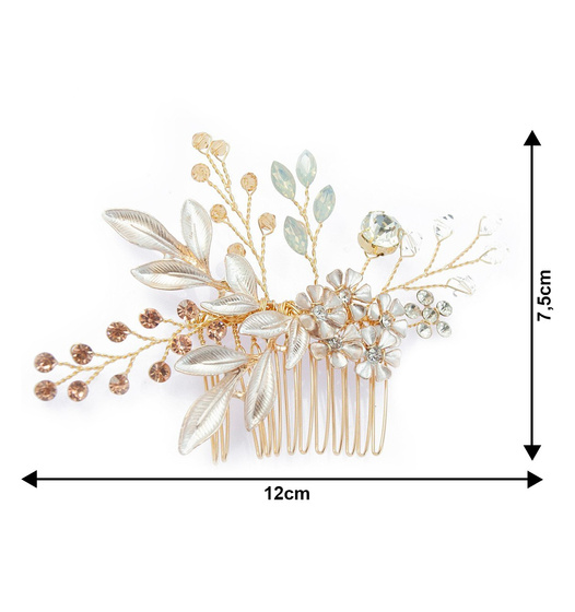OZDOBA do włosów ŚLUBNA grzebyk CYRKONIE złota