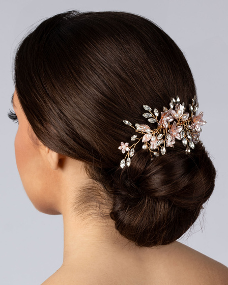 Ozdoba ślubna do włosów GRZEBYK ŚLUB KRYSZTAŁKI KWIATY
