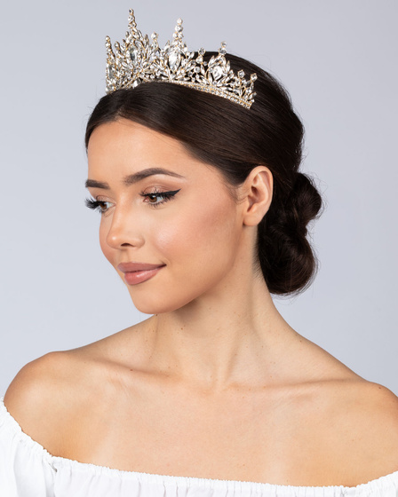 DIADEM Korona Tiara MISS GLOW ŚLUBNY ZŁOTY cyrkonie KRYSZTAŁY