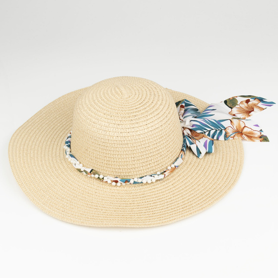 KAPELUSZ plażowy Alessio DAMSKI SŁOMKOWY kokarda letni SŁOMIANY DUŻE RONDO