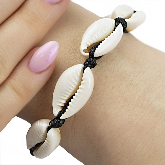 BRANSOLETKA damska sznurek MUSZLE muszelki CZARNA