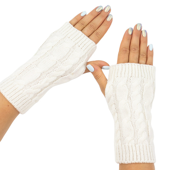 RĘKAWICZKI ciepłe DAMSKIE bez palców warkocz MITENKI krótkie