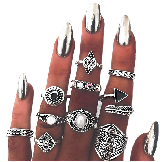 Pierścionek ZESTAW 10 elementów SREBRO antyczne