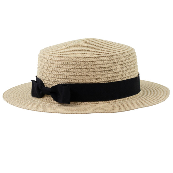 KAPELUSZ pleciony damski KANOTIER (boater) małe rondo LATO KOKARDA