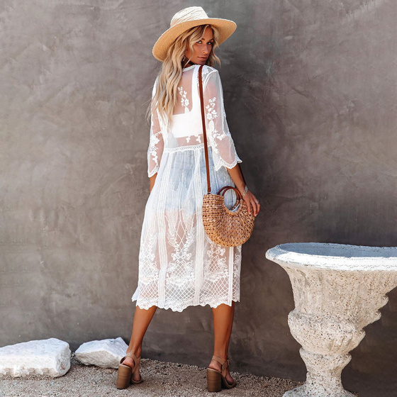 NARZUTKA plażowa PAREO letnia TUNIKA boho BIAŁA