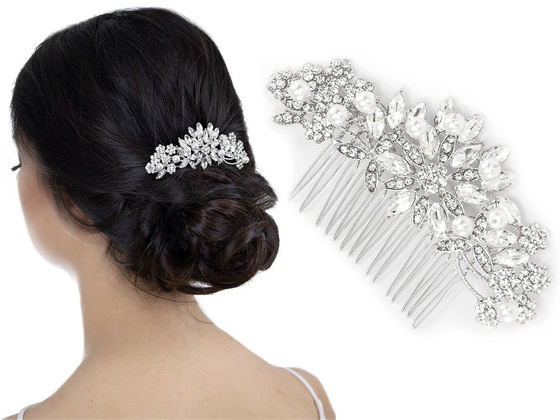 OZDOBA DO WŁOSÓW grzebyk ŚLUBNA kwiaty SREBRNA