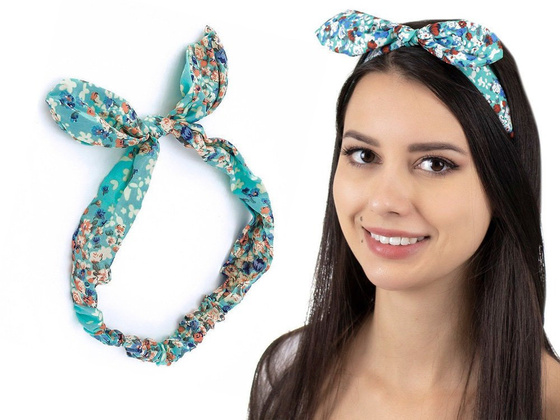 OPASKA DO WŁOSÓW na gumce KWIATY kokarda MIĘTOWA