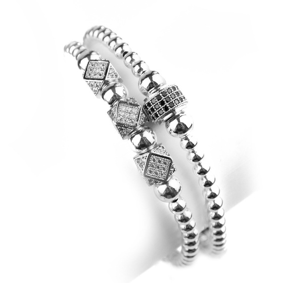 Bransoletka MĘSKA podwójna KORALIKI srebrna