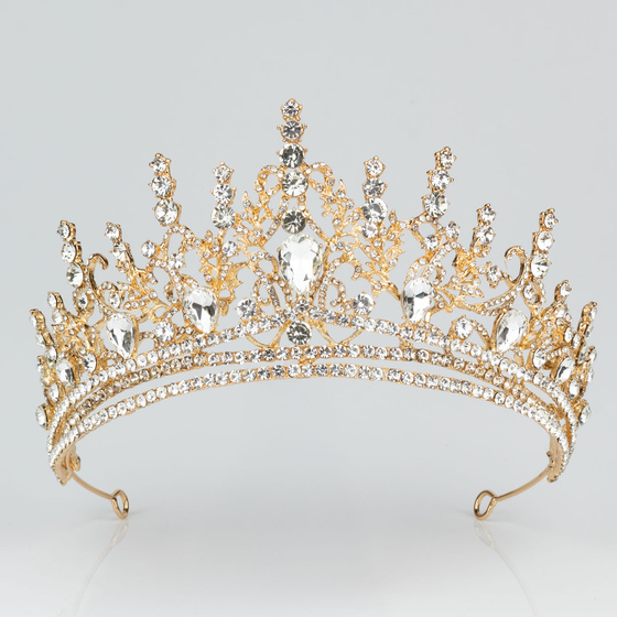 DIADEM Korona Tiara MISS GLOW ŚLUBNY ZŁOTY cyrkonie KRYSZTAŁY
