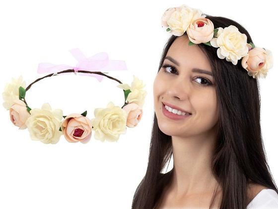 WIANEK NA GŁOWĘ piwonie KWIATY ecru ŚLUBNY