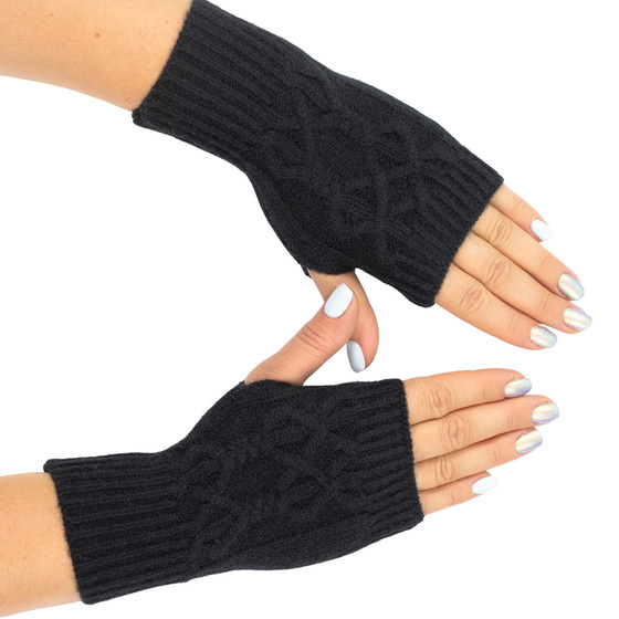 RĘKAWICZKI bez palców MITENKI damskie CIEPŁE warkocz elastyczne