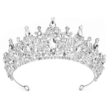 DIADEM Korona Tiara MISS GLOW ŚLUBNY srebrny cyrkonie KRYSZTAŁY