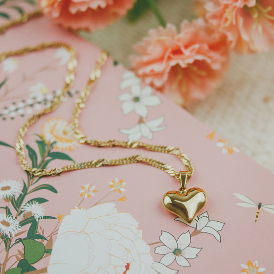 Naszyjnik długi STAL SZLACHETNA POZŁACANA serce