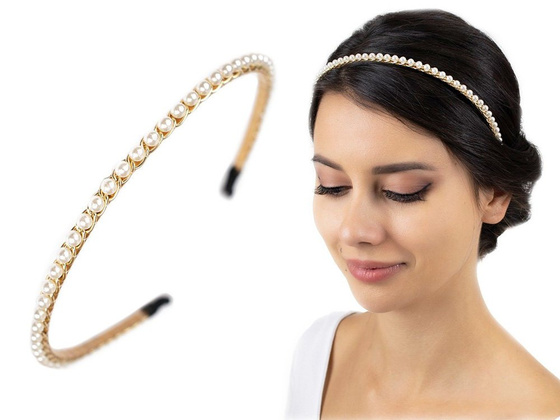 OPASKA DO WŁOSÓW damska ozdoba ślubna delikatna PEREŁKI złota