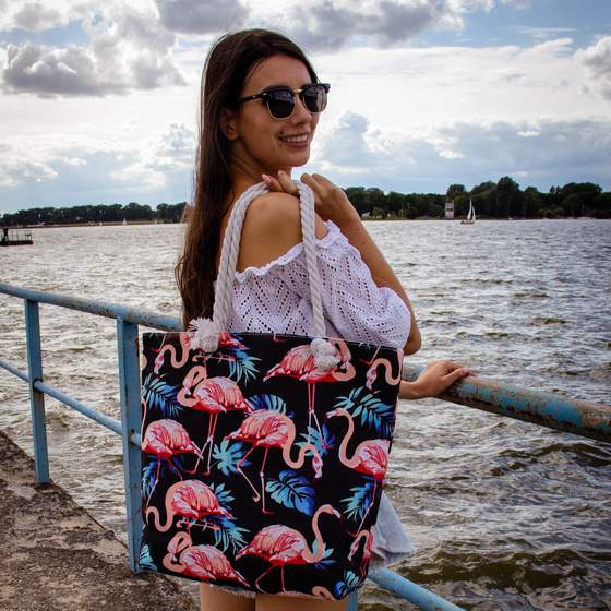 TOREBKA DAMSKA na ramię TORBA duża BOHO PLAŻOWA shopper pojemna FLAMINGI