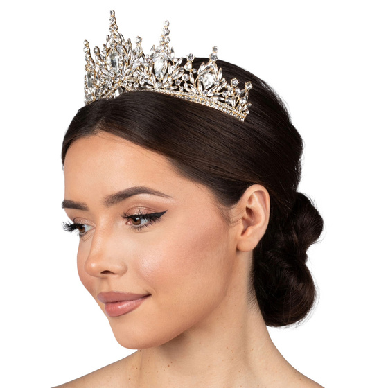 DIADEM Korona Tiara MISS GLOW ŚLUBNY ZŁOTY cyrkonie KRYSZTAŁY