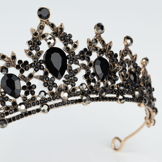 DIADEM Korona Tiara MISS GLOW Wieczorowy CZARNE cyrkonie KRYSZTAŁY