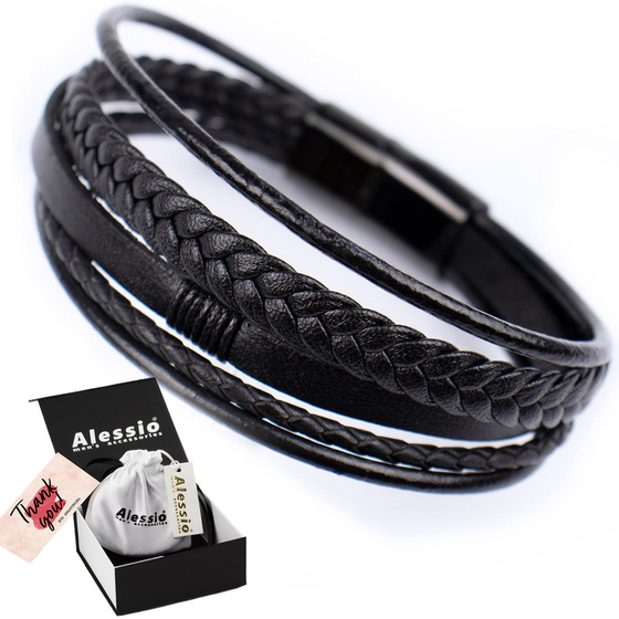 Bransoletka męska STAL SZLACHETNA 316L SKÓRA