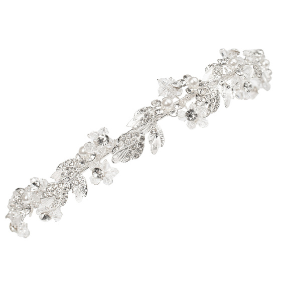 OZDOBA ŚLUBNA DO WŁOSÓW opaska CYRKONIE srebrna