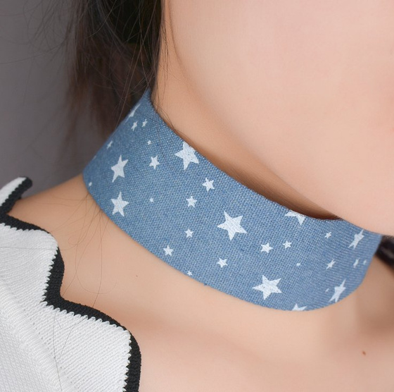 Choker naszyjnik jeans GWIAZDKI