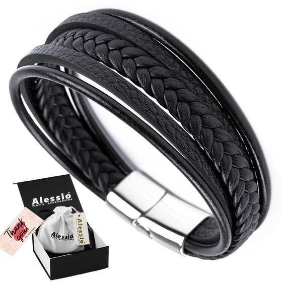 Bransoletka męska STAL SZLACHETNA 316L SKÓRA