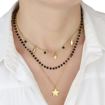 Naszyjnik potrójny STAL SZLACHETNA POZŁACANA