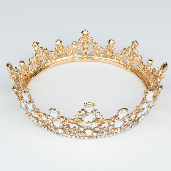 KORONA Diadem Tiara MISS GLOW ŚLUBNA ZŁOTA cyrkonie KRYSZTAŁY