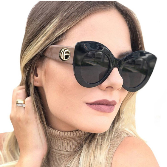 OKULARY przeciwsłoneczne DAMSKIE czarne KOCIE OKO