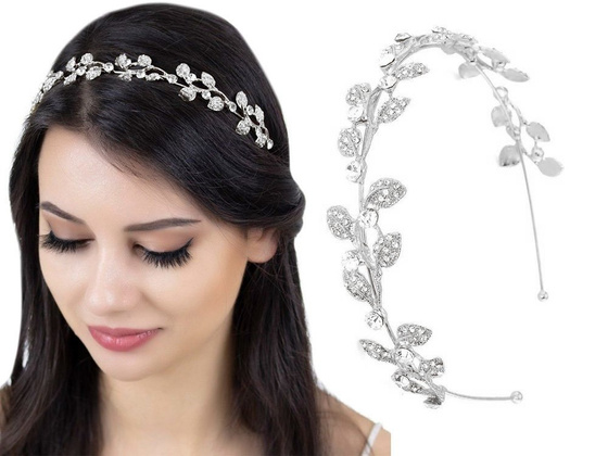 OPASKA DO WŁOSÓW damska ślubna LISTKI srebrna CYRKONIE ślub