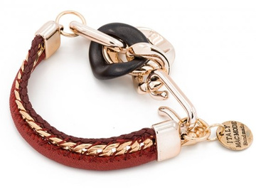 BRANSOLETKA skóra rzemyk łańcuch bordowa
