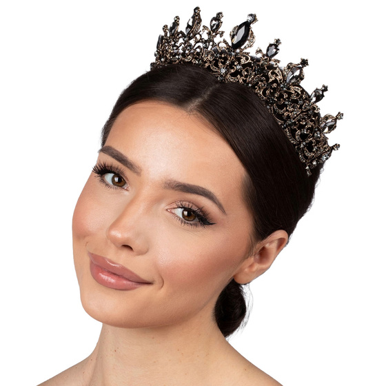 DIADEM Korona Tiara MISS GLOW Wieczorowy CZARNE cyrkonie KRYSZTAŁY