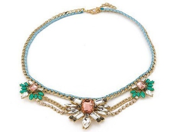 NASZYJNIK złoto turkusowy  RÓŻOWE KRYSZTAŁY kolia