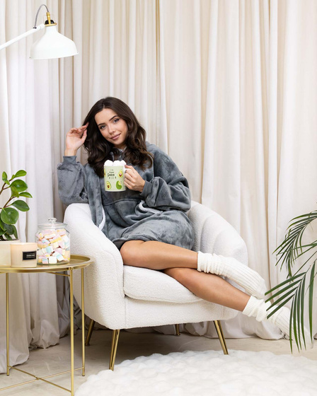 KOCOBLUZA KOC BLUZA CIEPŁA 2w1 GRUBA XXL FUTRZAK POLAR z kapturem OVERSIZE