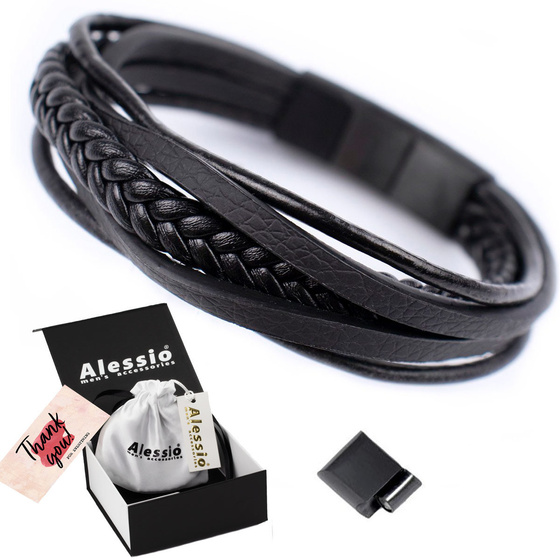 Bransoletka męska STAL SZLACHETNA 316L SKÓRA