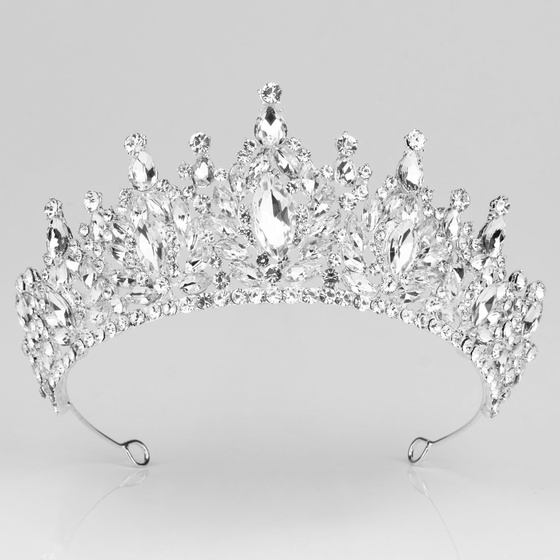 DIADEM Korona Tiara MISS GLOW ŚLUBNY srebrny cyrkonie KRYSZTAŁY