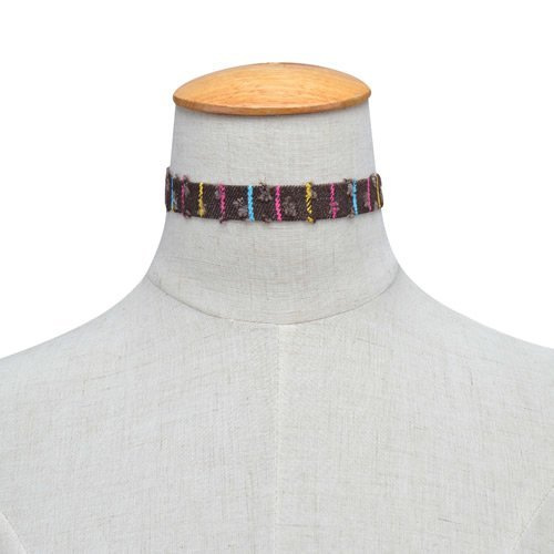 CHOKER wąski BRĄZOWY z kolorowymi wstawkami