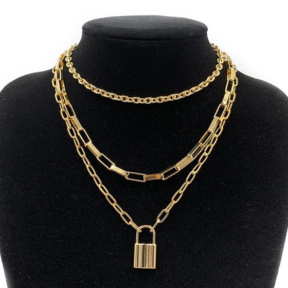 Naszyjnik damski kłódka STAL SZLACHETNA POZŁACANA