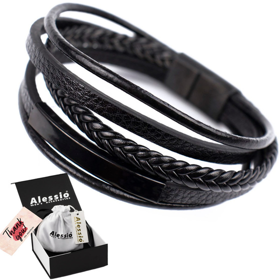 BRANSOLETKA PLECIONA STAL SZLACHETNA 316L SKÓRA