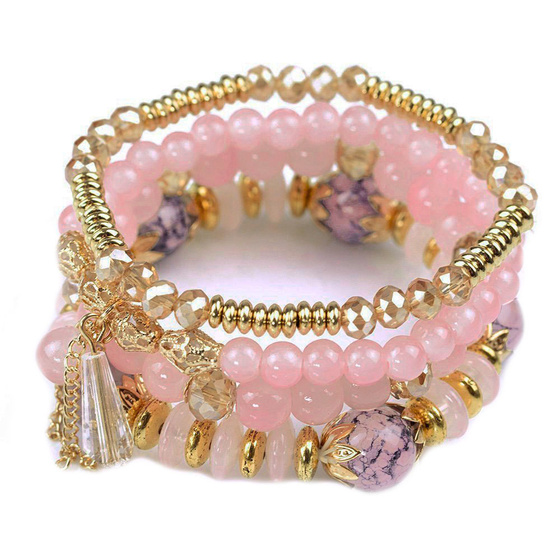 ZESTAW BRANSOLETEK damski koraliki elegancki złote KRYSZTAŁ