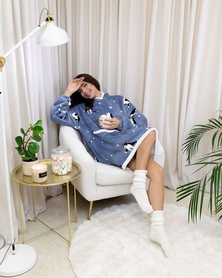 KOCOBLUZA KOC BLUZA CIEPŁA 2w1 GRUBA XXL FUTRZAK POLAR z kapturem OVERSIZE