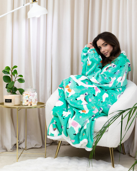 KOCOBLUZA KOC BLUZA CIEPŁA 2w1 GRUBA XXL FUTRZAK POLAR z kapturem OVERSIZE