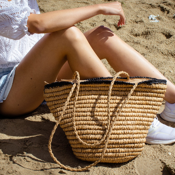 TOREBKA damska DUŻA SŁOMKOWA pleciona na ramię TORBA PLAŻOWA koszyk